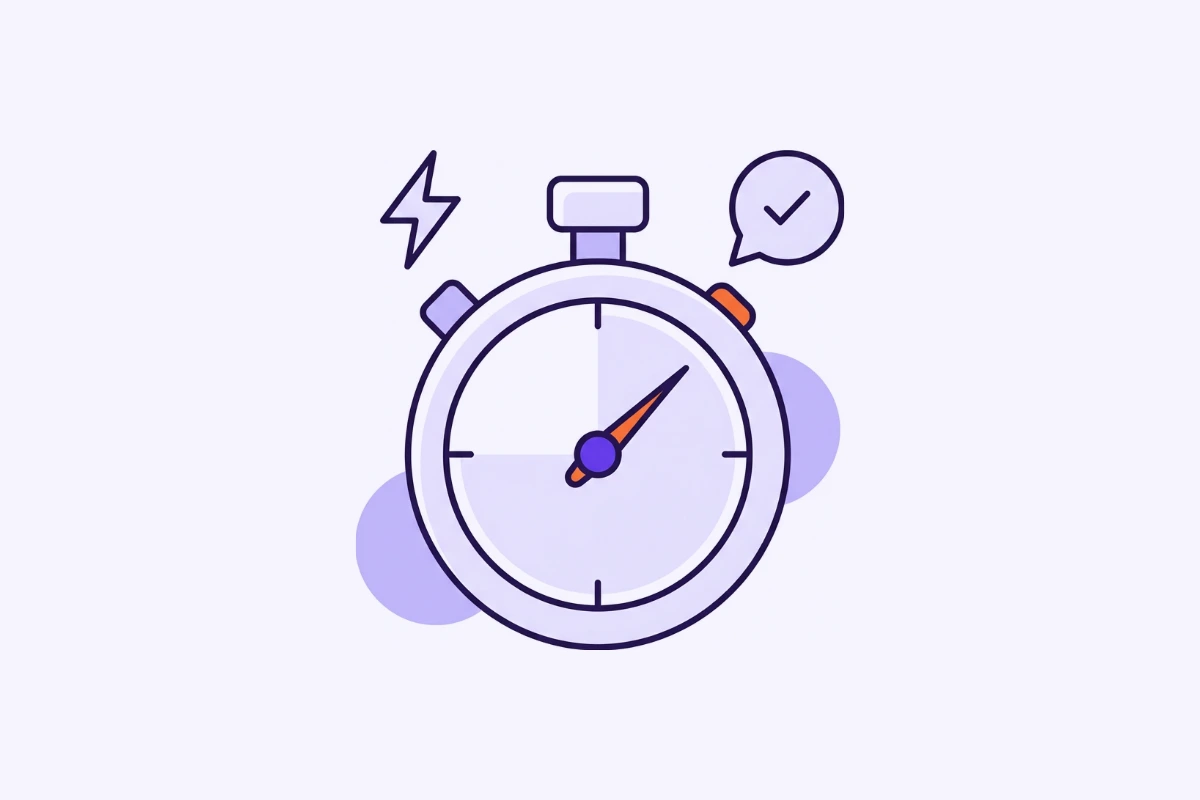Illustration: Stoppuhr mit Blitz und erledigter Nachricht