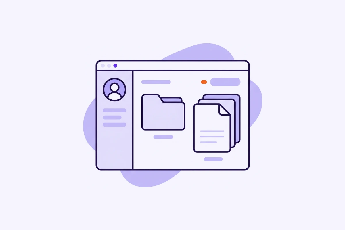 Illustration: Kundenportal mit Profil, Ordner und Dateien