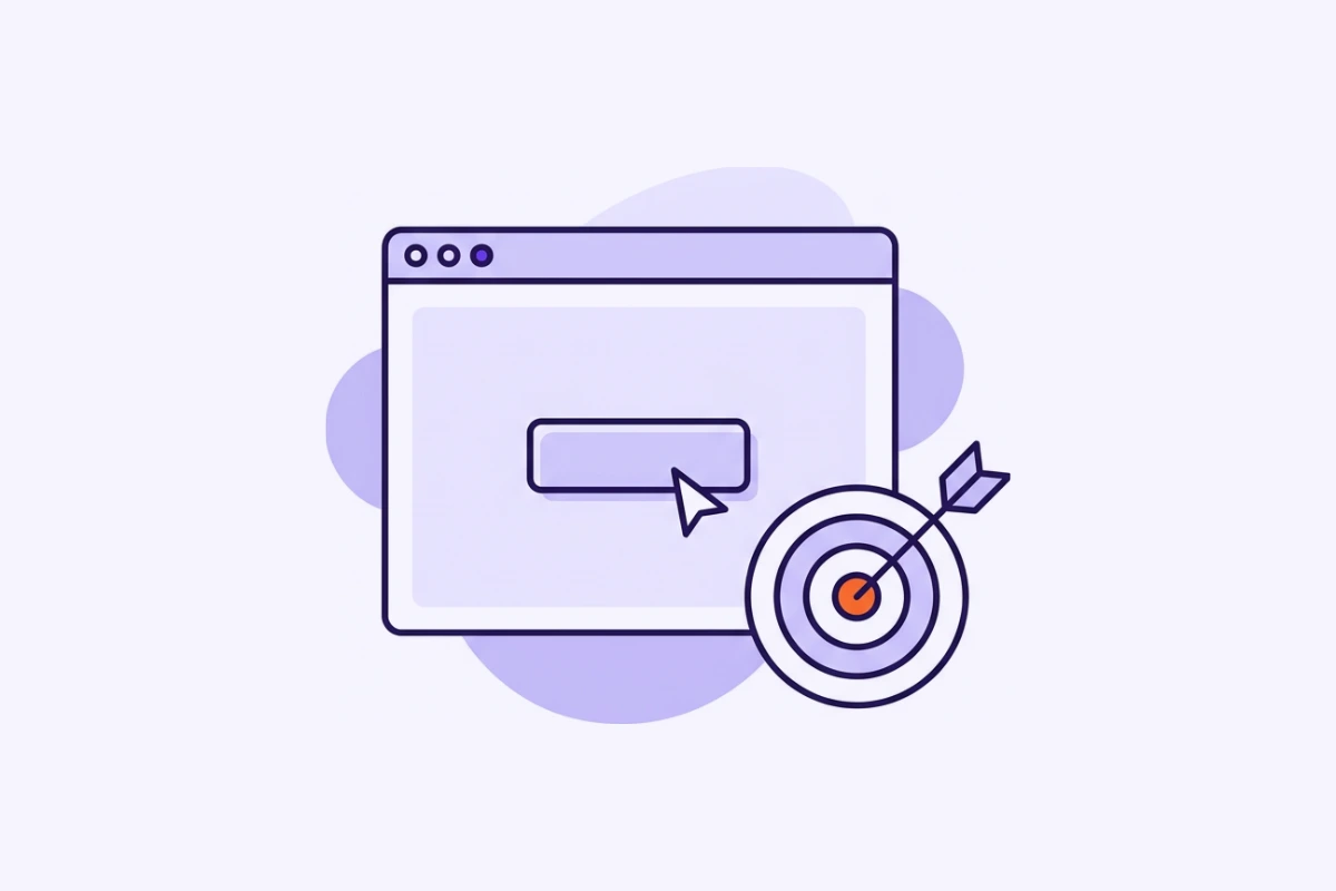 Illustration: Landingpage mit Button und Zielscheibe