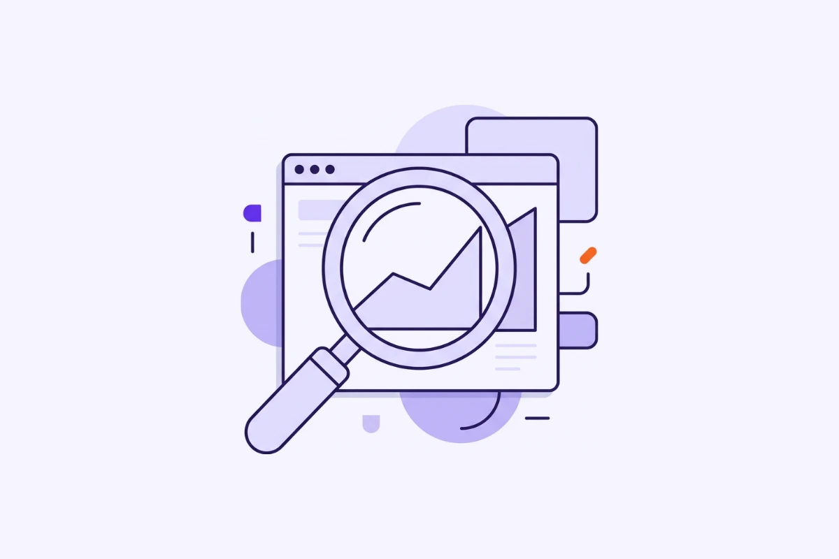Illustration: Lupe über einer Website mit Diagramm