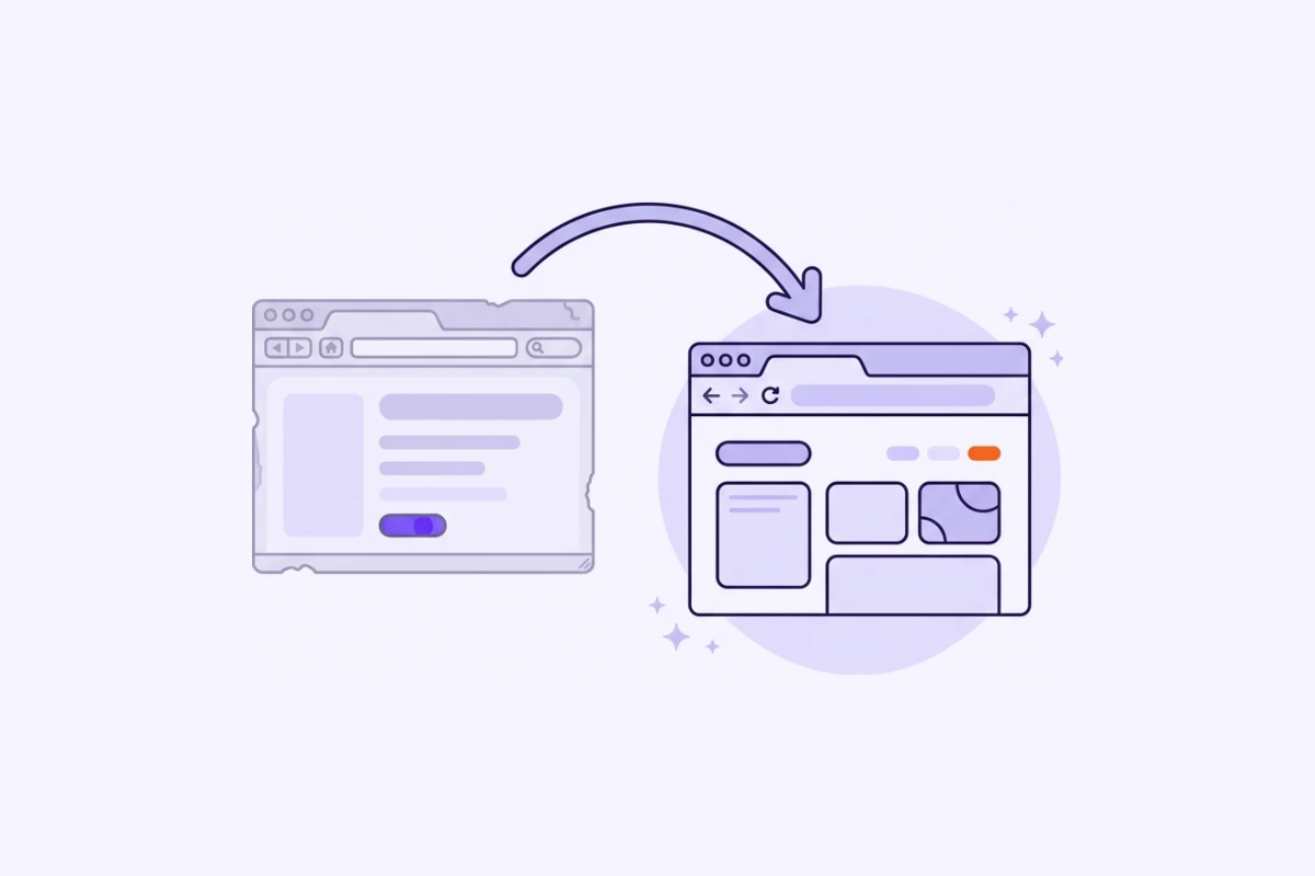 Illustration: altes Browserfenster wird zu einer neuen Website